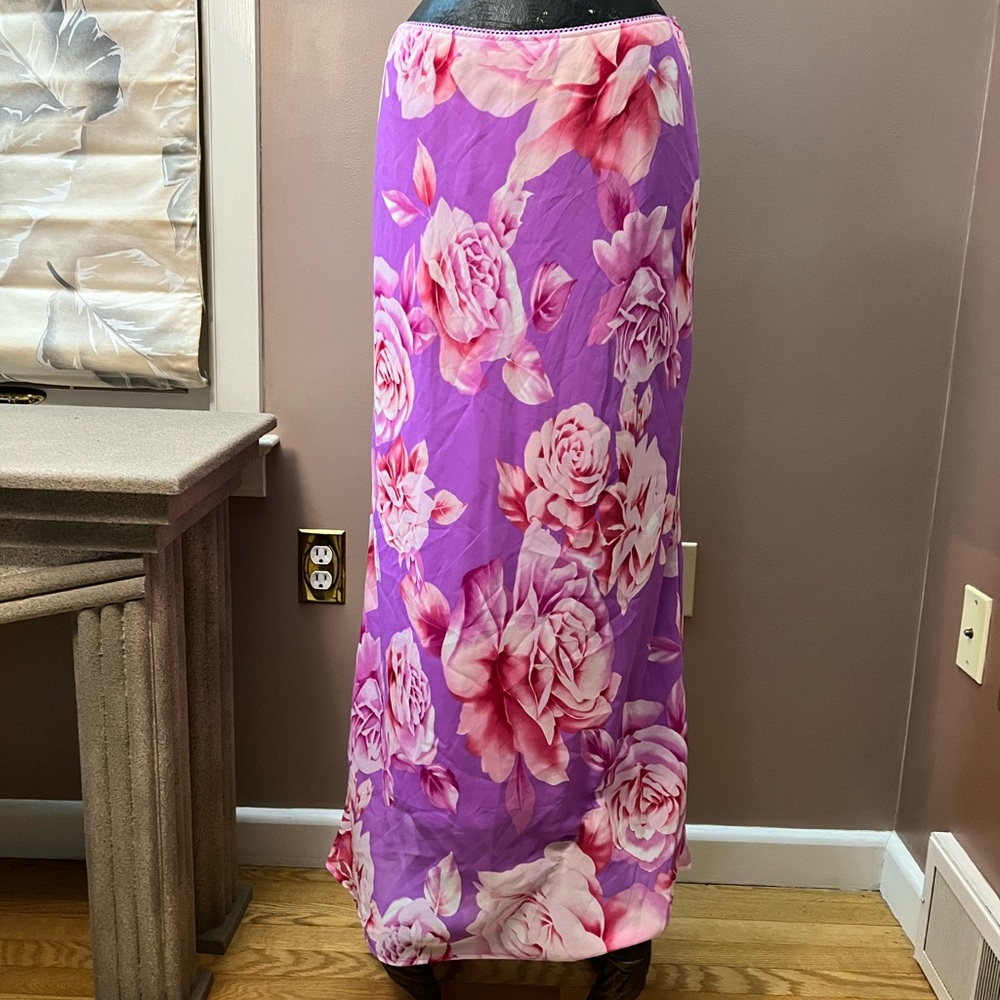 Y2K Pierre Cardin Bright Purple Orchid Floral Maxi Skirt Size 14